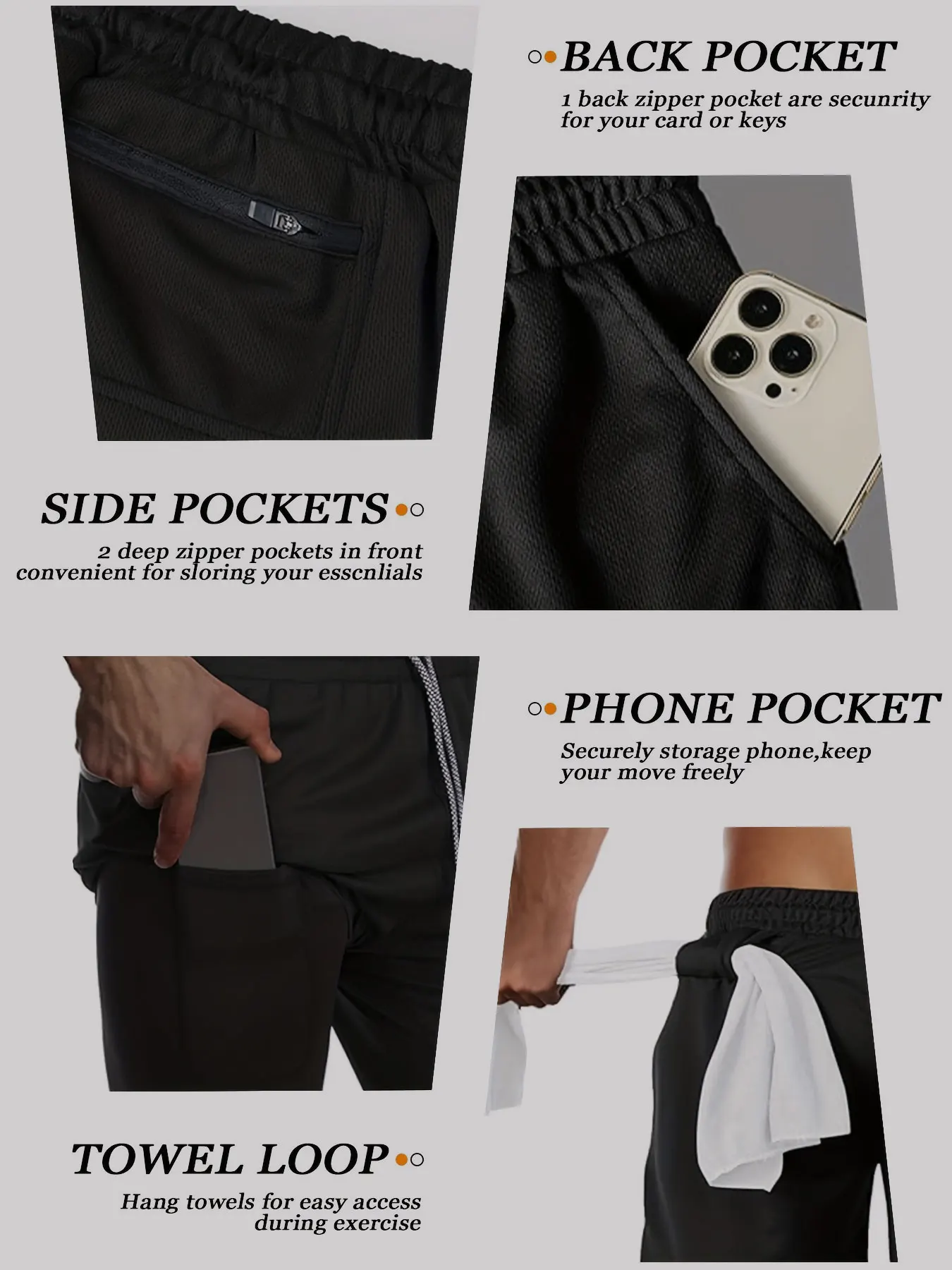 2 in 1 Performance Shorts Men's Fitness Gym Workout Summer Soild Color Short Pants Double-deck Quick Dry Jogging Sportswear