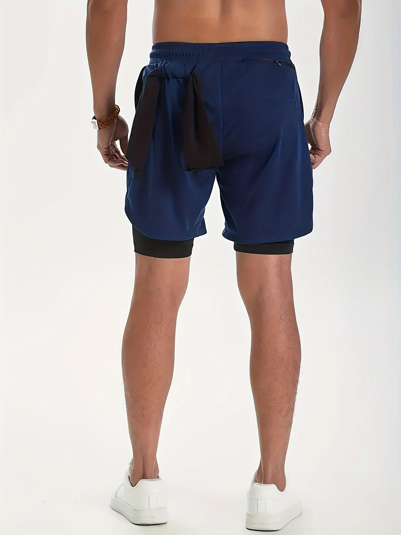 2 in 1 Performance Shorts Men's Fitness Gym Workout Summer Soild Color Short Pants Double-deck Quick Dry Jogging Sportswear