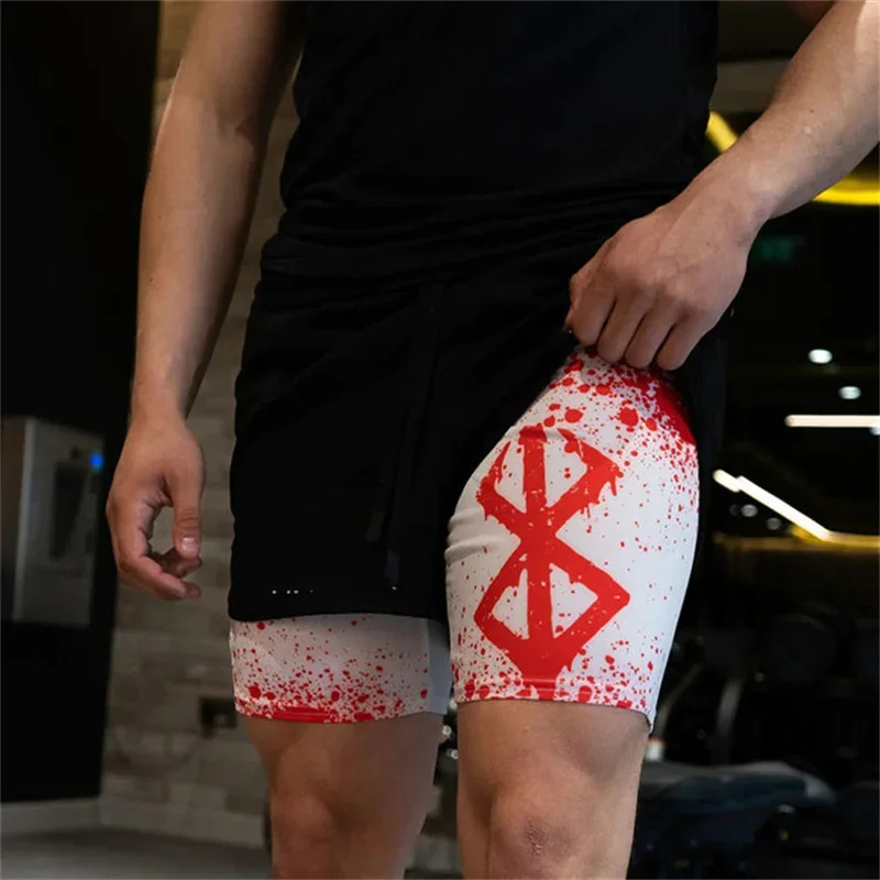 Anime Sports Fitness Running Jogging Performance Shorts Men's Shorts 2 In 1 Bilayer Shorts Print Casual Summer
