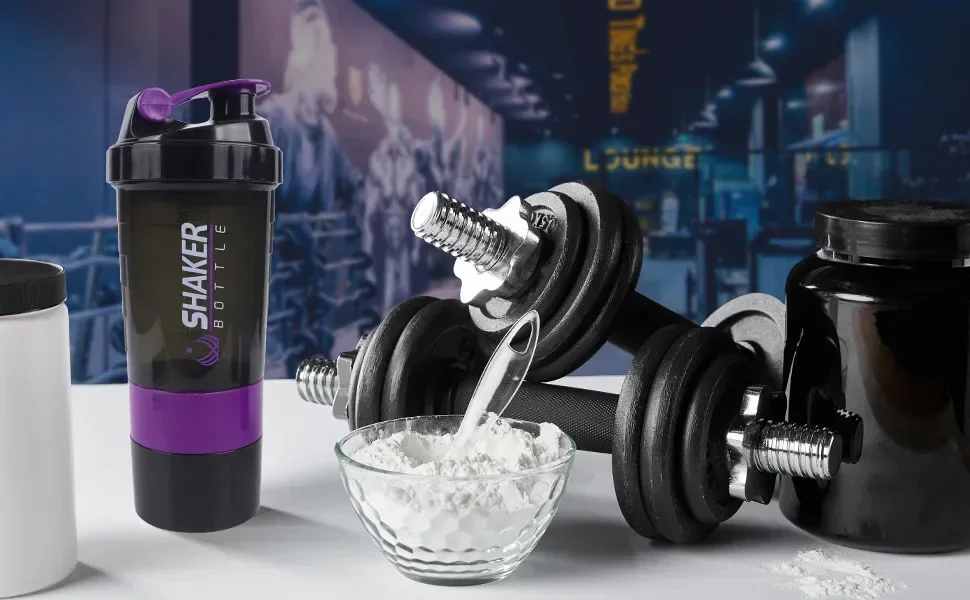 500ml Layered Protein Bottle Powder Shaker with Powder Storage Container Large Water Bottle Water Bottle with Wire Stirring Ball