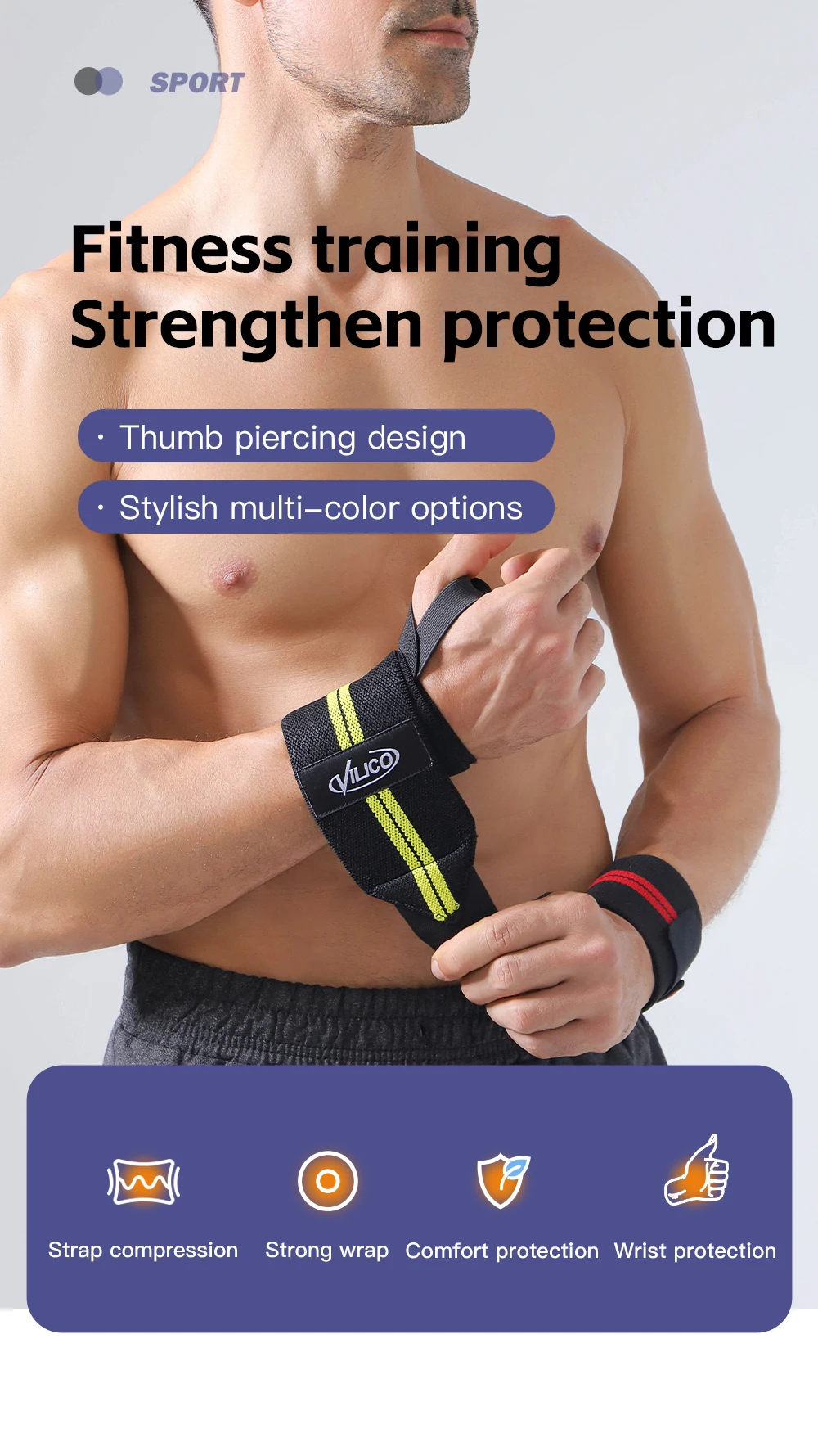 1Piece- Wristband Wrist Support Brace Straps Extra Strength Weight Lifting Wrist Wraps Bandage Fitness Gym Training