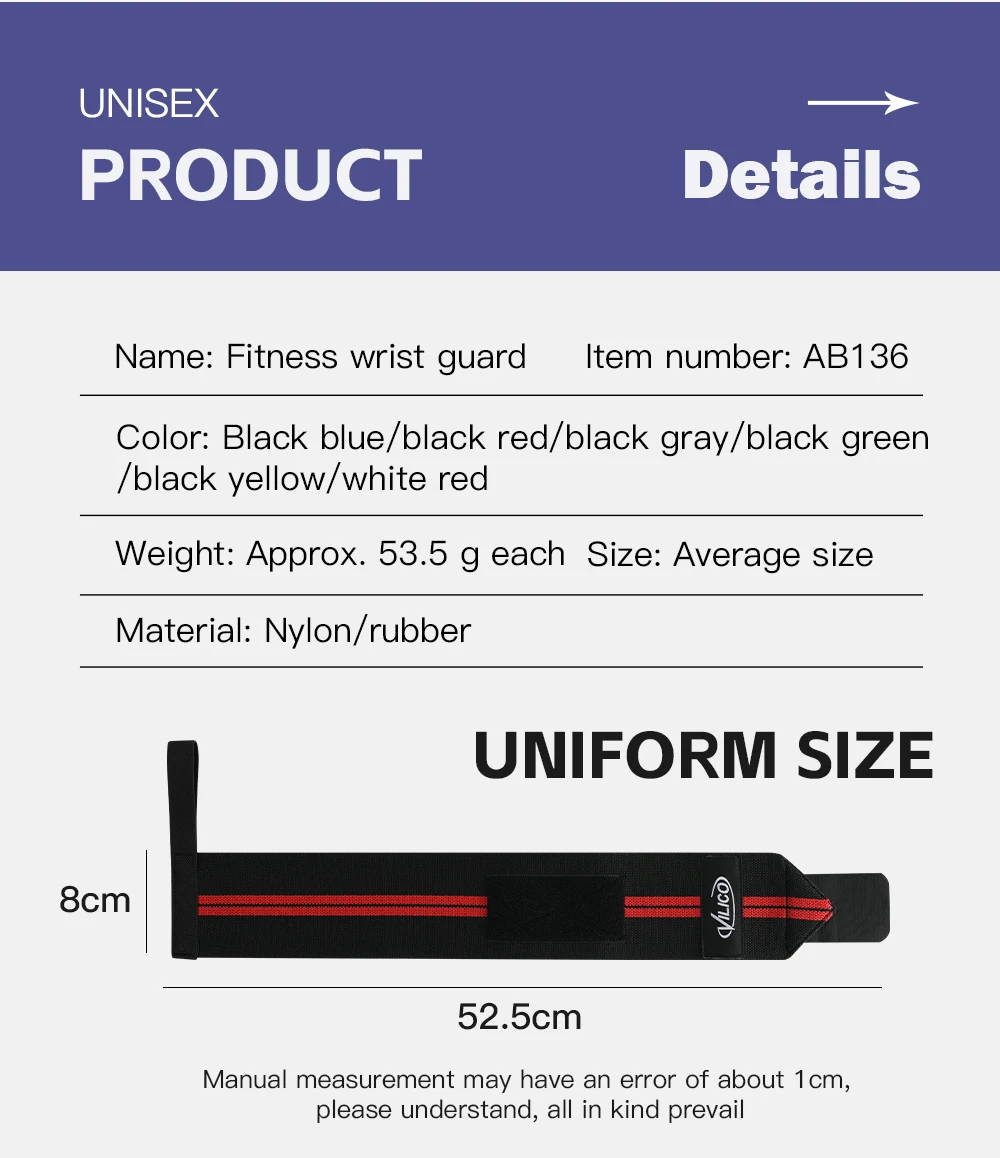 1Piece- Wristband Wrist Support Brace Straps Extra Strength Weight Lifting Wrist Wraps Bandage Fitness Gym Training