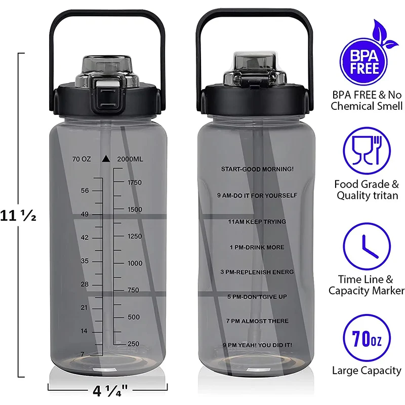 Half Gallon Water Bottle with Sleeve 64 OZ 2000ML Motivational Water Bottle with Straw & Time Marker to Drink