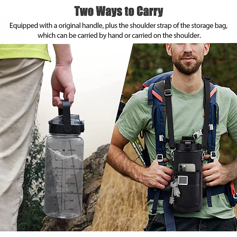 Half Gallon Water Bottle with Sleeve 64 OZ 2000ML Motivational Water Bottle with Straw & Time Marker to Drink