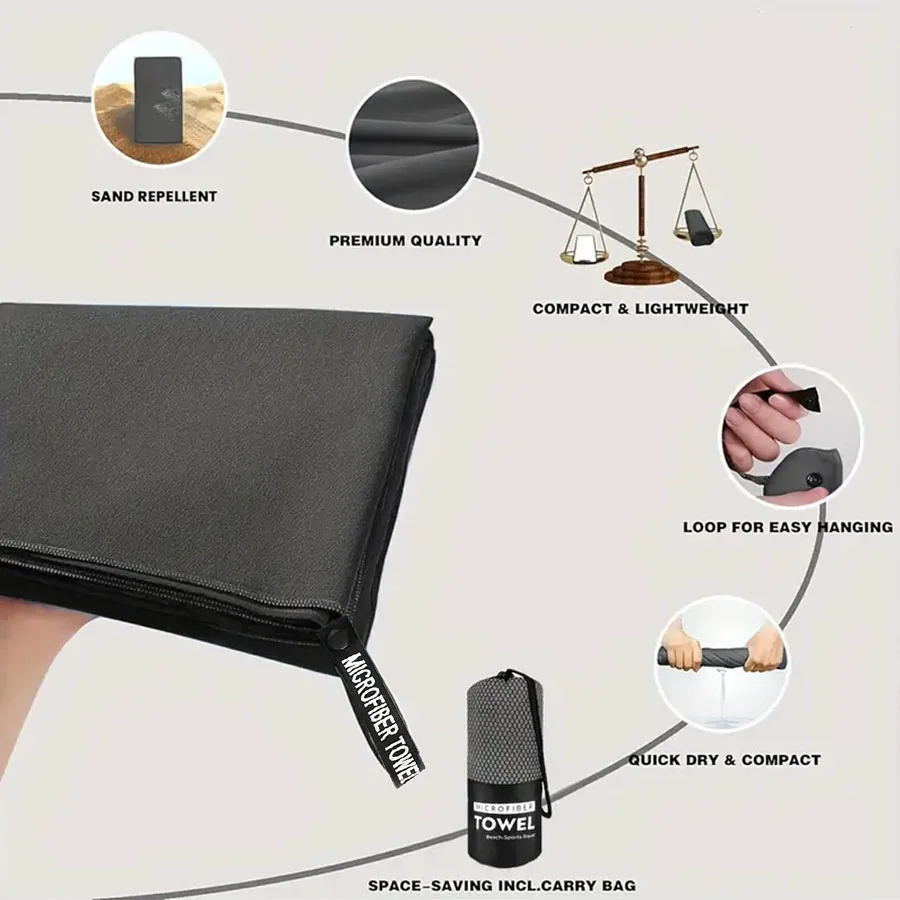 1-pc Microfiber Travel Towel, Quick Dry Towel Super Absorbent Compact Lightweight l for Beach, Gym, Pool, Bath, Yoga, Camping