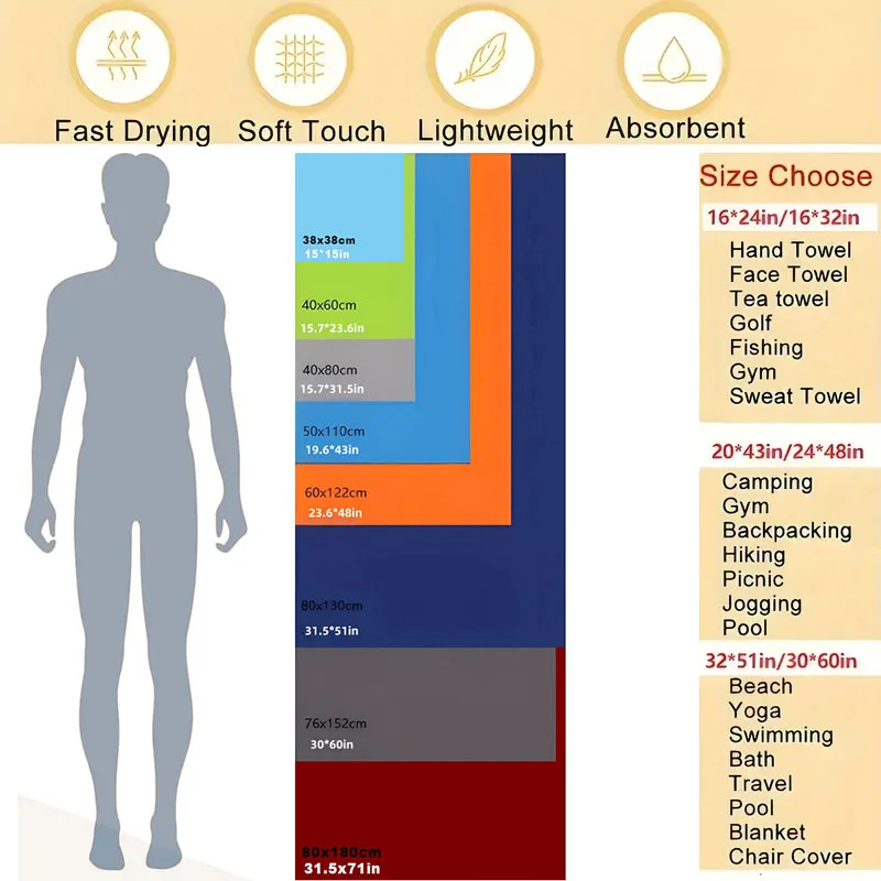 1-pc Microfiber Travel Towel, Quick Dry Towel Super Absorbent Compact Lightweight l for Beach, Gym, Pool, Bath, Yoga, Camping