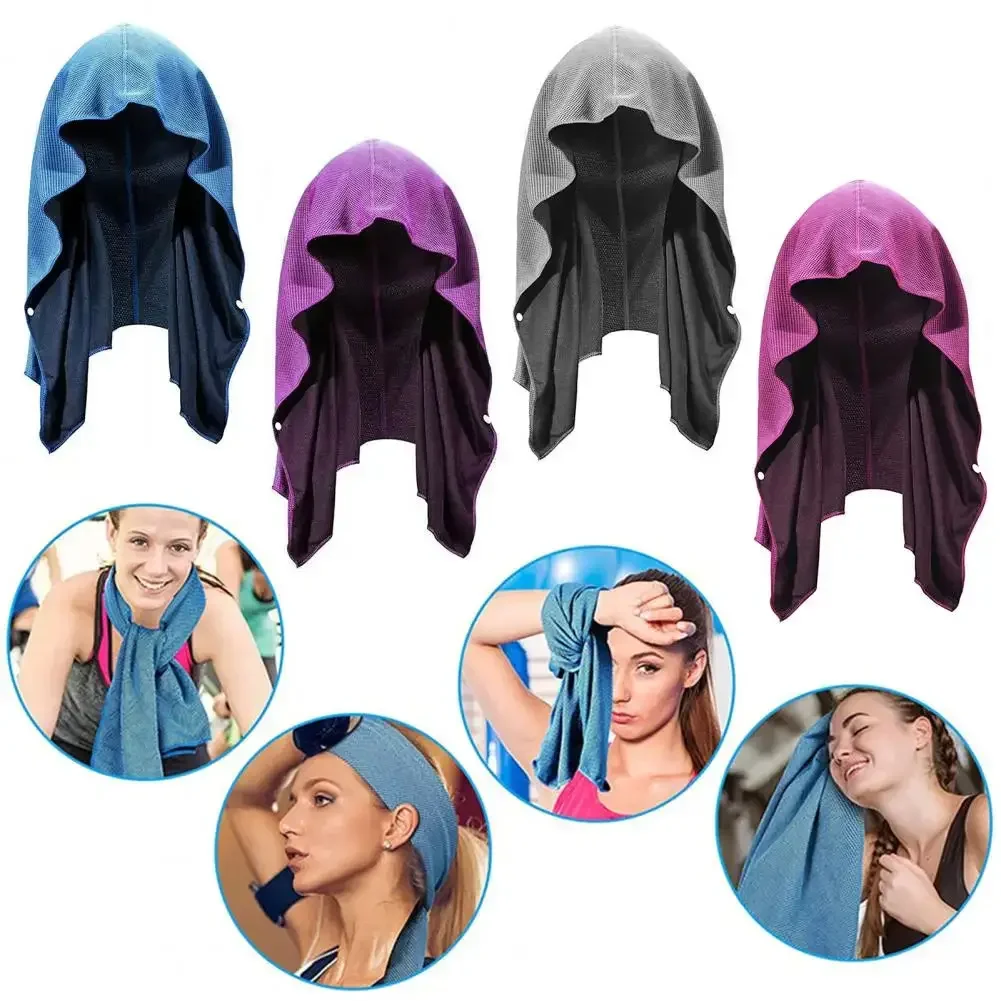 Summer Cooling Hoodie Towel Sweat-absorbent Cool Anti-UV Cycling Soft Cold Sensing Quick-drying Scarf for Fitness Hiking Fishing