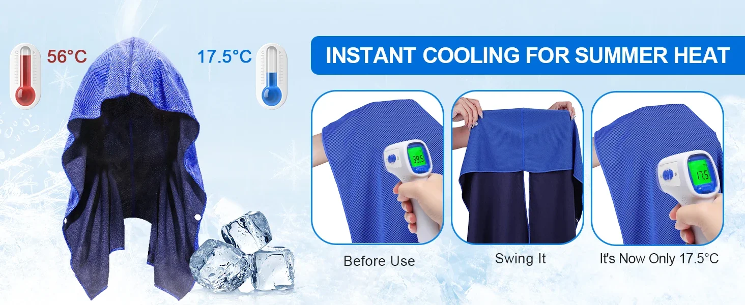 Summer Cooling Hoodie Towel Sweat-absorbent Cool Anti-UV Cycling Soft Cold Sensing Quick-drying Scarf for Fitness Hiking Fishing