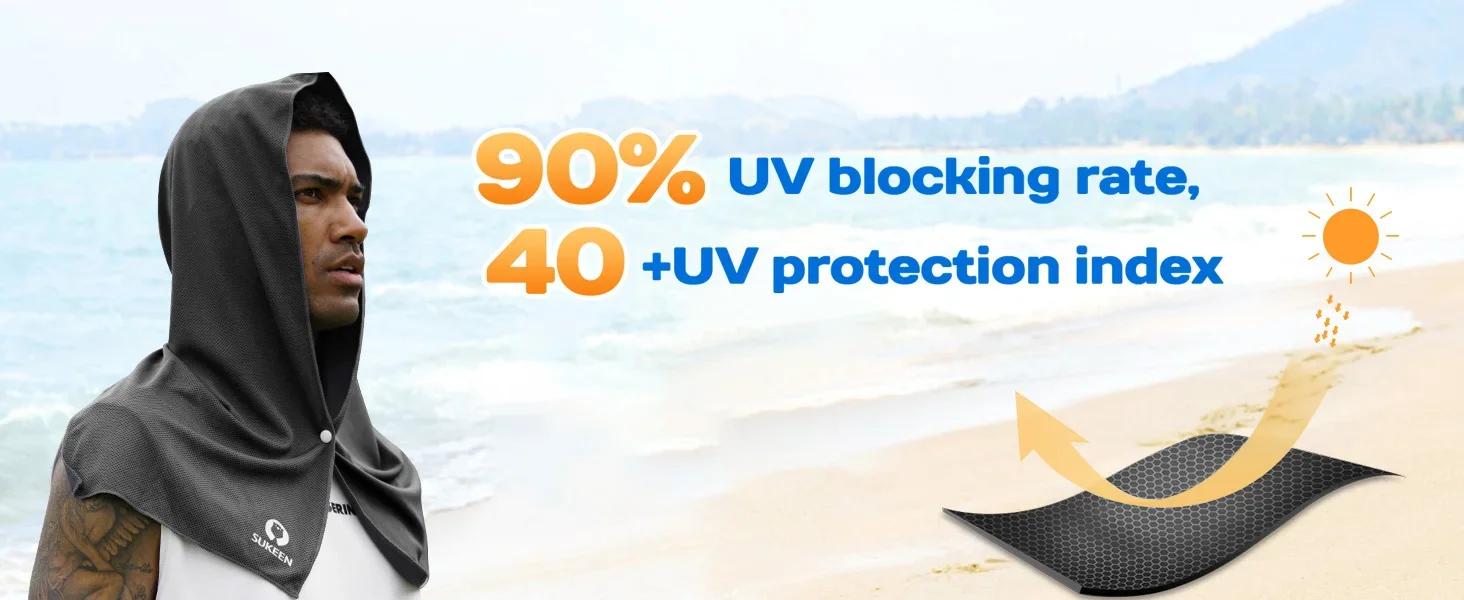 Summer Cooling Hoodie Towel Sweat-absorbent Cool Anti-UV Cycling Soft Cold Sensing Quick-drying Scarf for Fitness Hiking Fishing