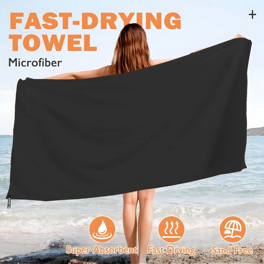 Black Portable Outdoor Sports Super Absorbent Soft Quick Drying Towel, Travel Towel for Travel, Yoga, Beach, Bath,Hiking,Fitness