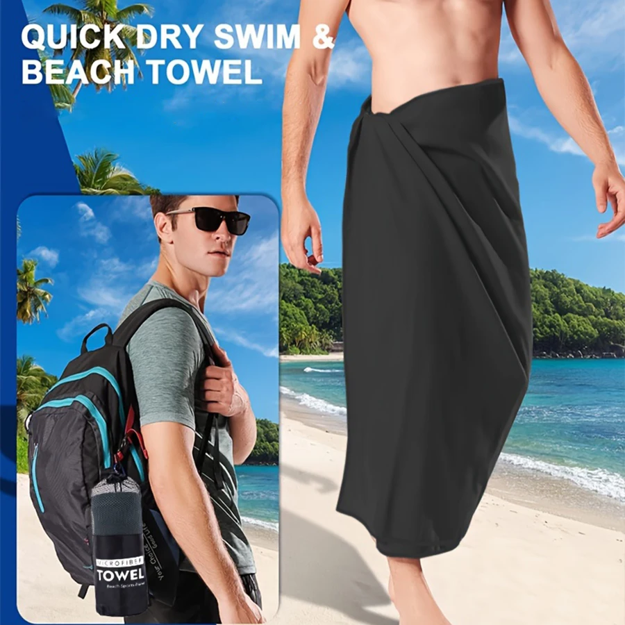 Black Portable Outdoor Sports Super Absorbent Soft Quick Drying Towel, Travel Towel for Travel, Yoga, Beach, Bath,Hiking,Fitness