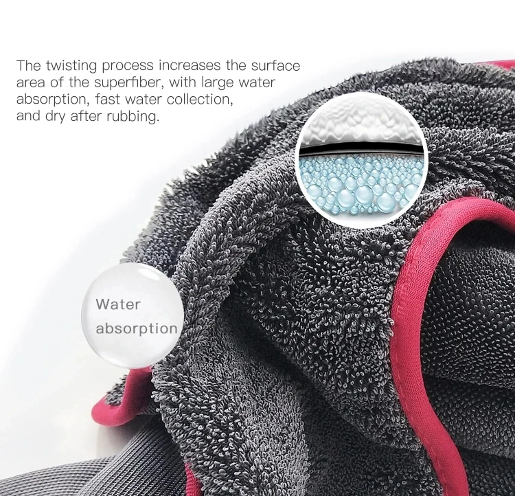 Super Absorbent Microfiber Cleaning Cloth Car Wash Towel Auto Twisted Loop Car Drying Towel