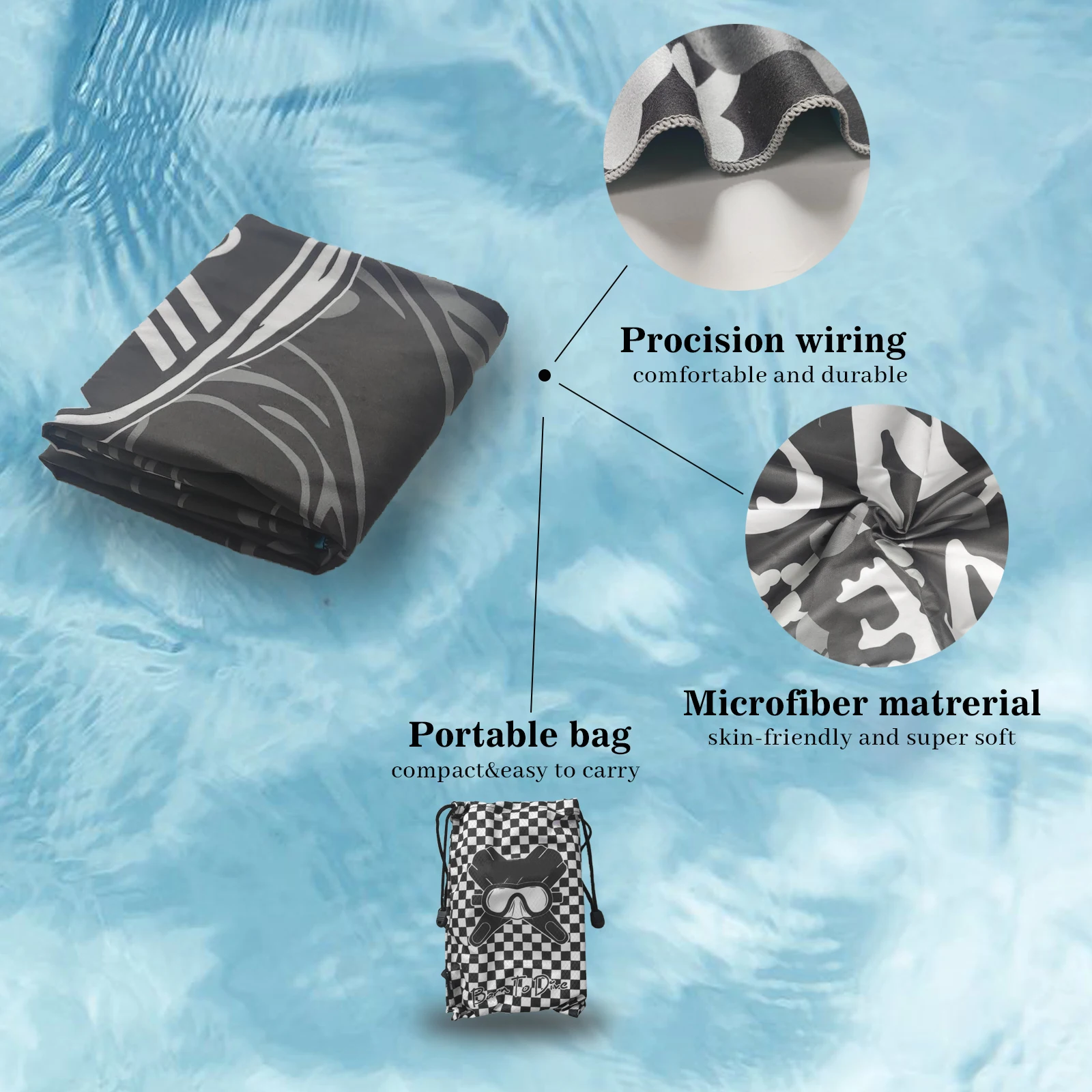 HiTurbo Microfiber Marine Animal Beach Towel Absorbent Quick dry Soft Yoga Swimming Resort Mountain climbing towel