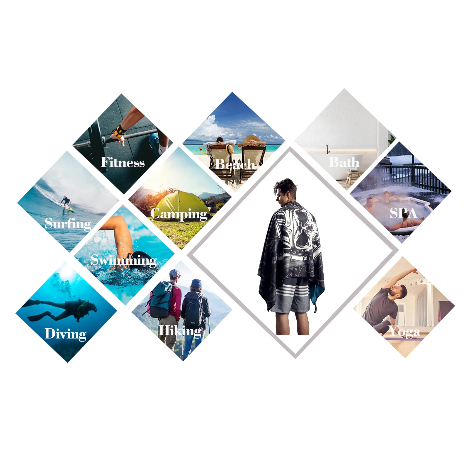 HiTurbo Microfiber Marine Animal Beach Towel Absorbent Quick dry Soft Yoga Swimming Resort Mountain climbing towel