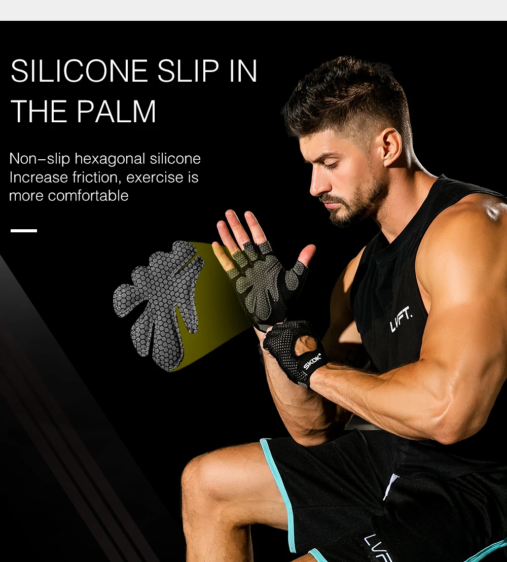 SKDK Gym Gloves Weightlifting Workout Dumbbell Crossfit Bodybuilding Accessorie Breathable Fitness Gloves Silicone Palm Hollow