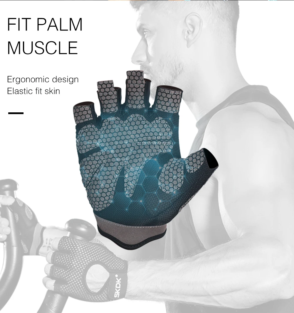 SKDK Gym Gloves Weightlifting Workout Dumbbell Crossfit Bodybuilding Accessorie Breathable Fitness Gloves Silicone Palm Hollow
