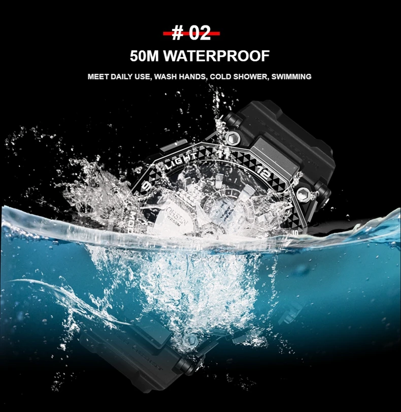 Fashion Trendy Sports Men's Electronic Watch LED Light Analog Digital Dual Display Calendar Multifunctional Watch reloj hombre