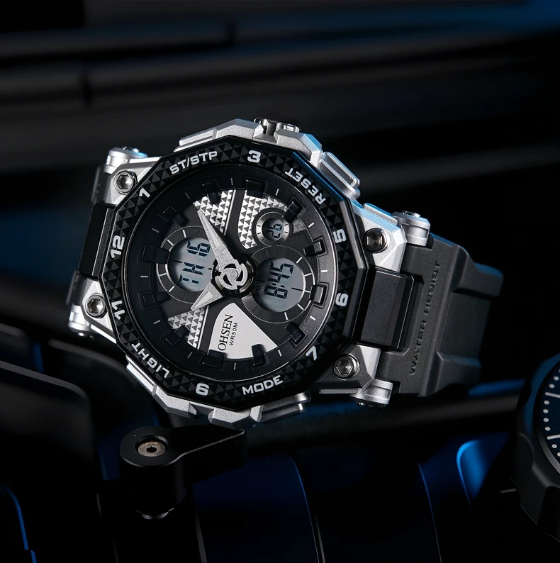 Fashion Trendy Sports Men's Electronic Watch LED Light Analog Digital Dual Display Calendar Multifunctional Watch reloj hombre