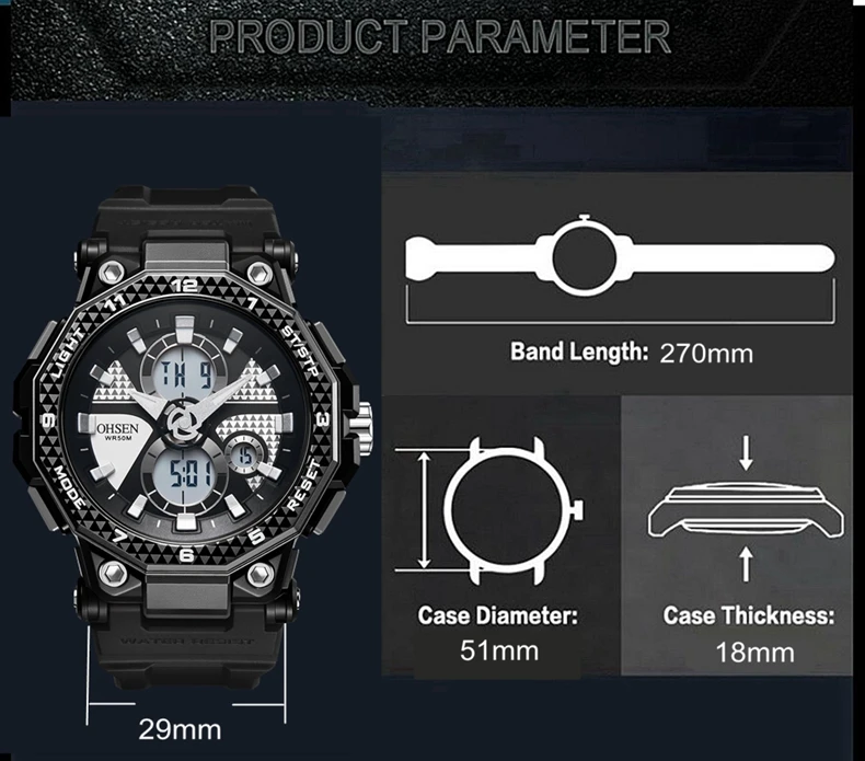 Fashion Trendy Sports Men's Electronic Watch LED Light Analog Digital Dual Display Calendar Multifunctional Watch reloj hombre