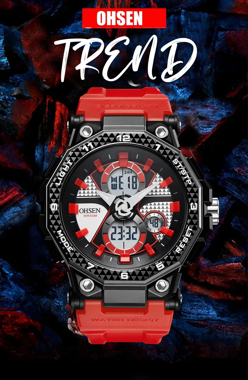 Fashion Trendy Sports Men's Electronic Watch LED Light Analog Digital Dual Display Calendar Multifunctional Watch reloj hombre