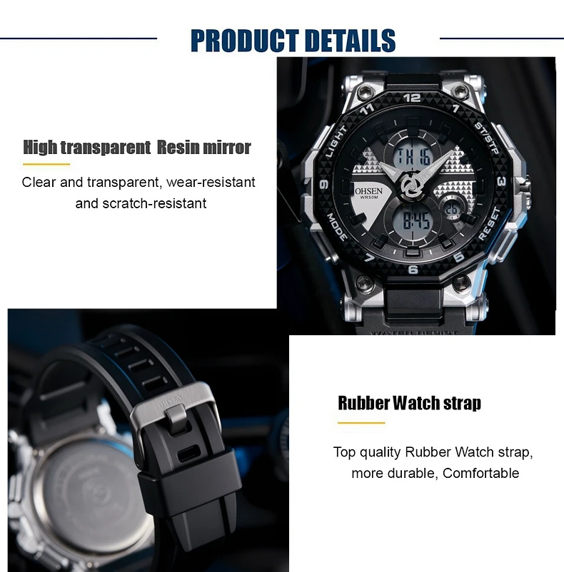 Fashion Trendy Sports Men's Electronic Watch LED Light Analog Digital Dual Display Calendar Multifunctional Watch reloj hombre