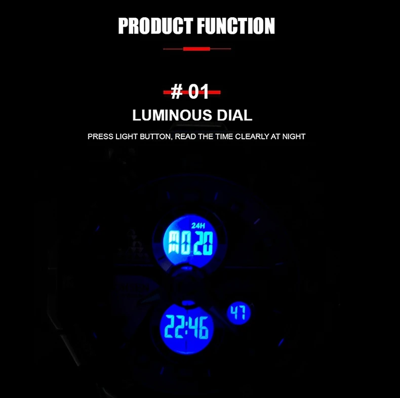 Fashion Trendy Sports Men's Electronic Watch LED Light Analog Digital Dual Display Calendar Multifunctional Watch reloj hombre