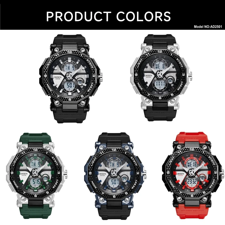 Fashion Trendy Sports Men's Electronic Watch LED Light Analog Digital Dual Display Calendar Multifunctional Watch reloj hombre