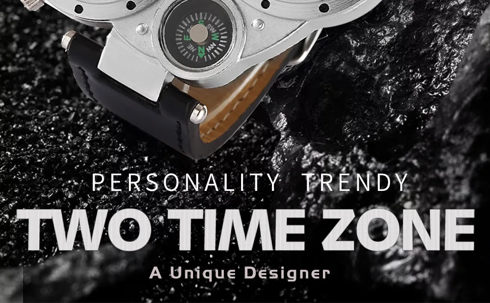 Oulm Fashion Luxury Men's Watch Double Time Zone Large Dial Luminous Leather Strip Men's Quartz Watches relojes para hombre