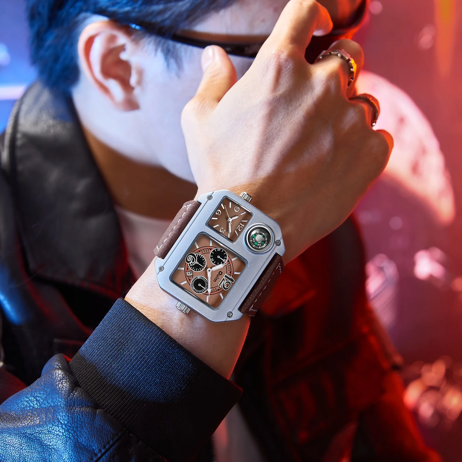 Oulm Original 9150 Two Time Zone Sport Watch Large Dial Big Size Male Quartz Clock Decorative Compass Men Military Watches