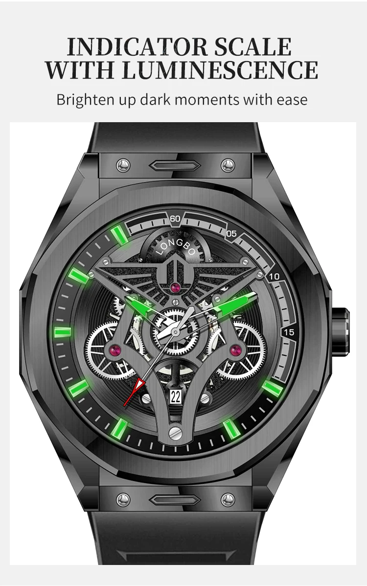 New Fashionable Trendy Men's Watche Luminous Calendar Function Silicone Strap Waterproof Men's Quartz Watch relojes para hombres