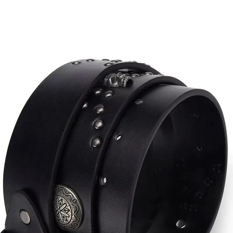 Men's Belt Bohemian Style Belt Vintage Inlaid Skeleton Head Women's Belt Riveted Belt Six Star Belt Punk Rock Sexpot Y2K Belt