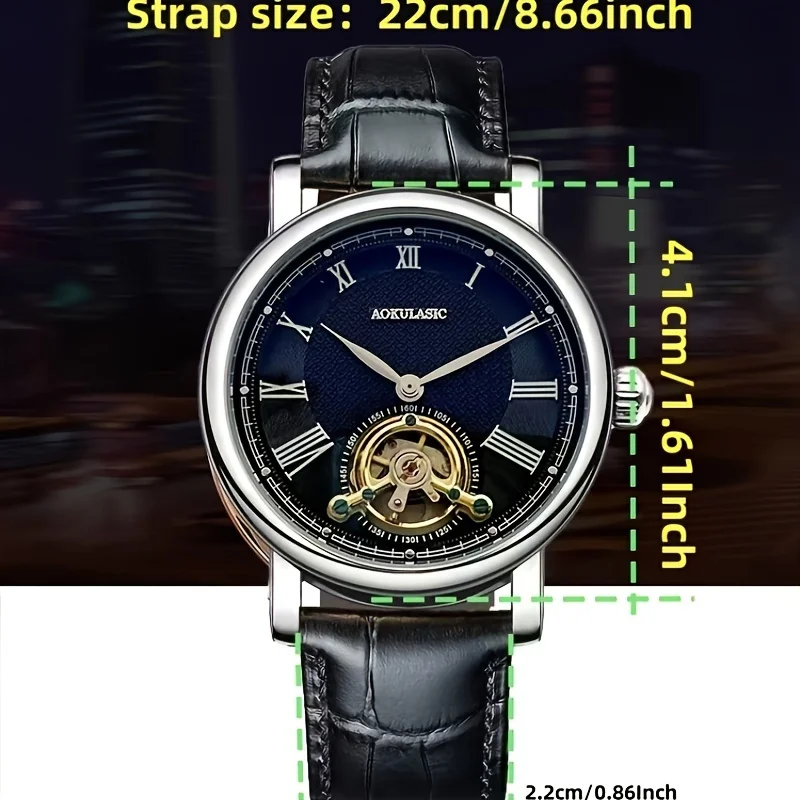 Luxury Men's Automatic Mechanical Watch - Fashionable Hollow Design, Fashionable Business Casual Style, Alloy Case and Leather Strap, No Battery