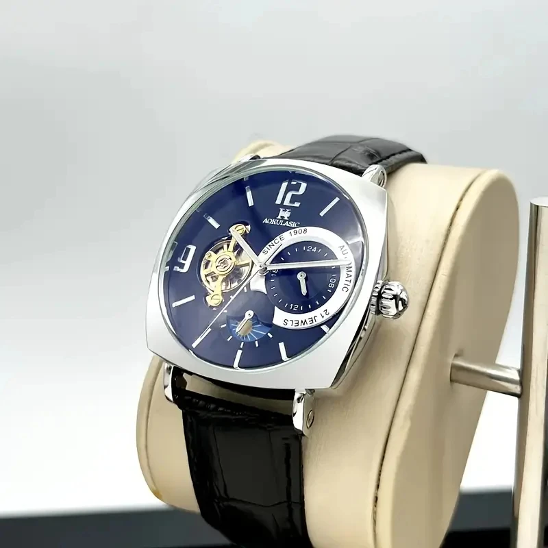 High-Looking and Elegant Men's Retro Mechanical Watch - Hollow Dial, Alloy Case, Leather Strap - Business Casual Wear, Gift for His Best, No Batteries Required