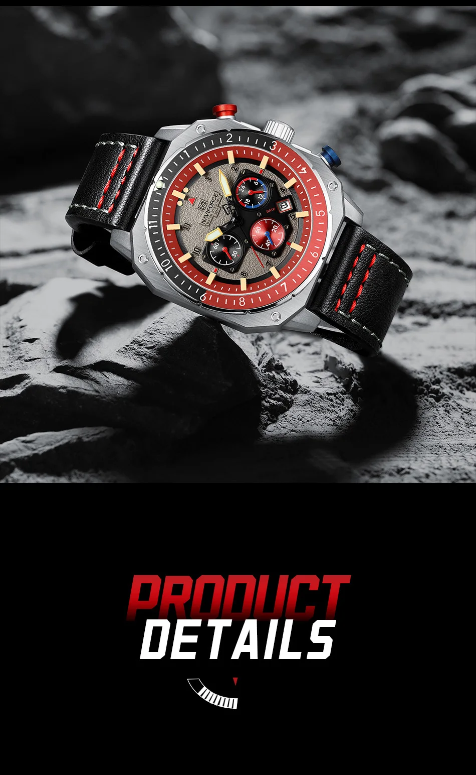 NAVIFORCE Sports Multifunction Waterproof Watches for Men Fashion Leather Luxury Brand Quartz Analog Luminous Square Wrist Watch