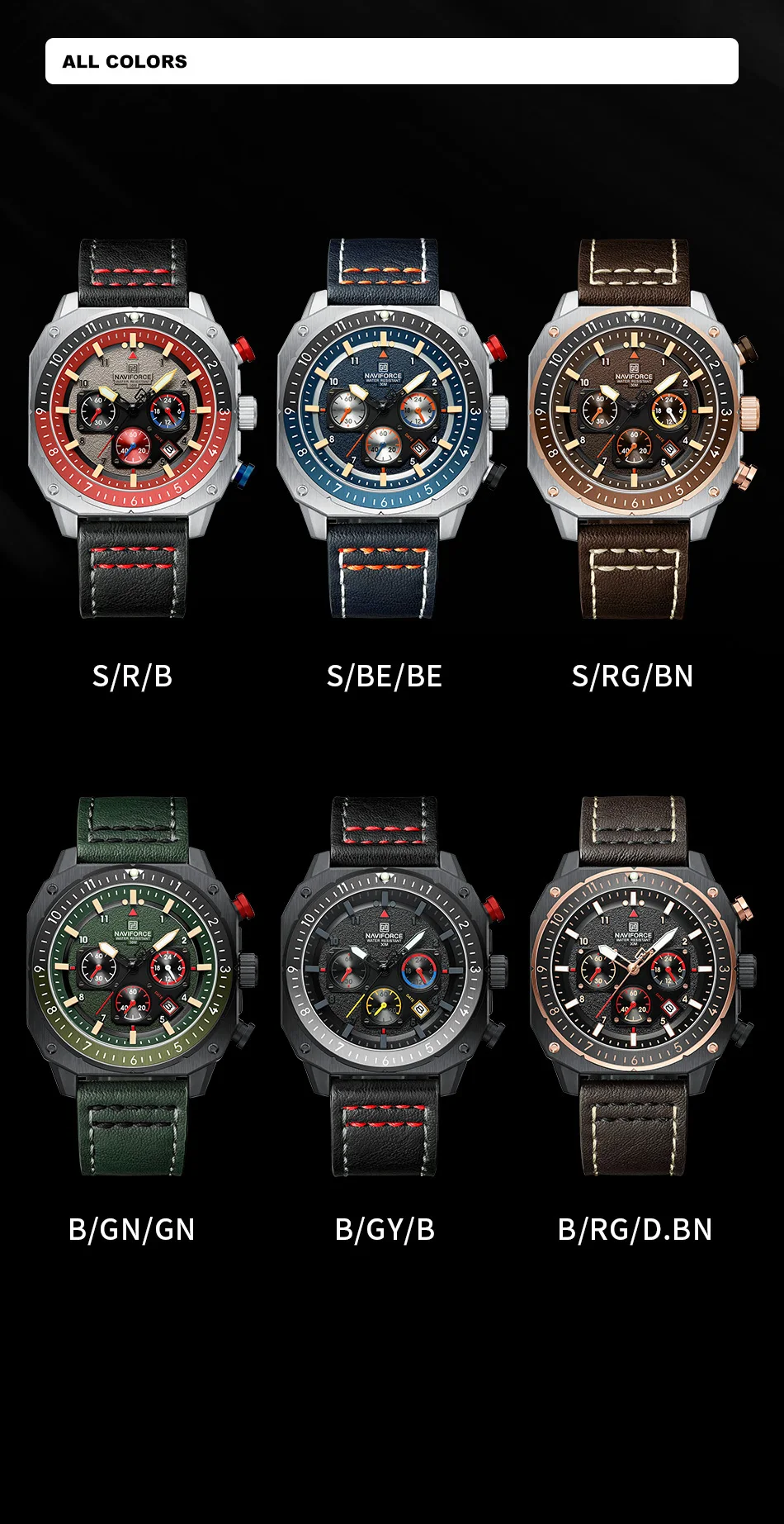 NAVIFORCE Sports Multifunction Waterproof Watches for Men Fashion Leather Luxury Brand Quartz Analog Luminous Square Wrist Watch