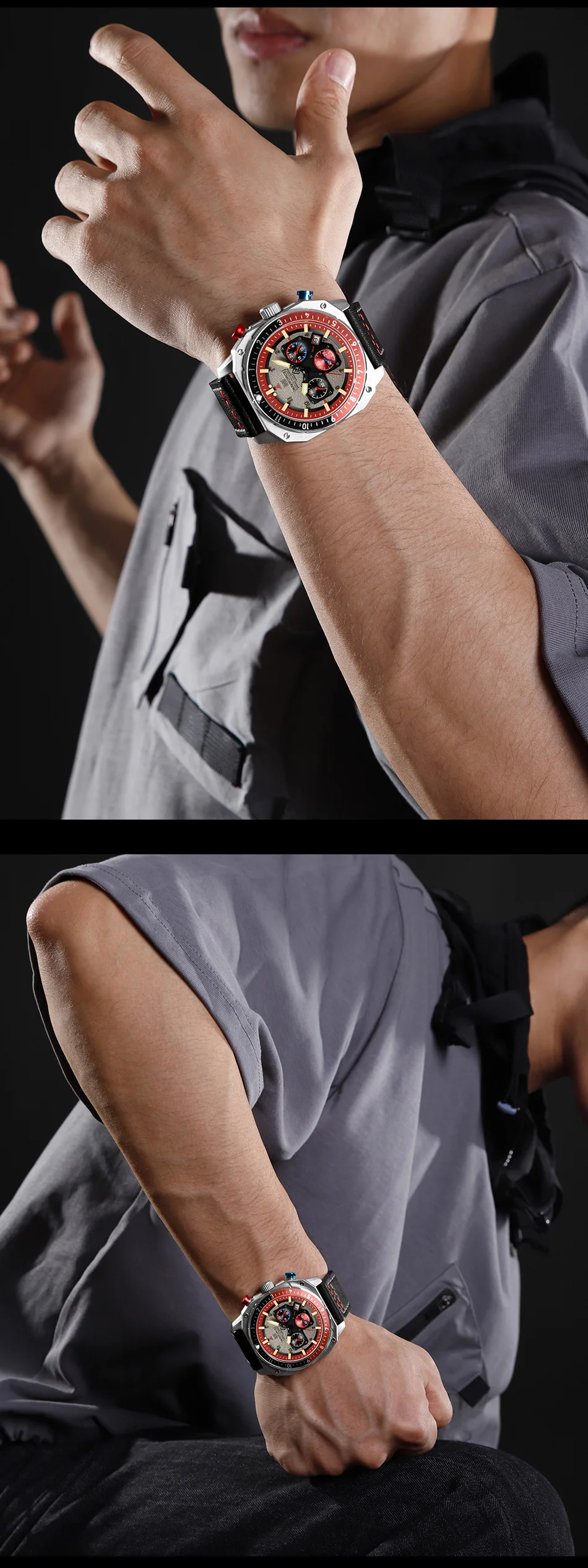 NAVIFORCE Sports Multifunction Waterproof Watches for Men Fashion Leather Luxury Brand Quartz Analog Luminous Square Wrist Watch