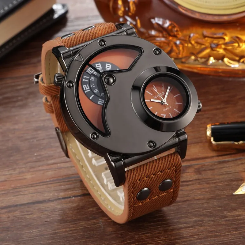 Fashion Cowboy Blue Denim Watches Men Sports Watches 2 Time Zone Leather Strap Quartz Wristwatches Man Watch Relogio Masculino Fashion Cowboy Blue Denim Watches Men Sports Watches 2 Time Zone Leather Strap Quartz Wristwatches Man Watch Relogio Masculino