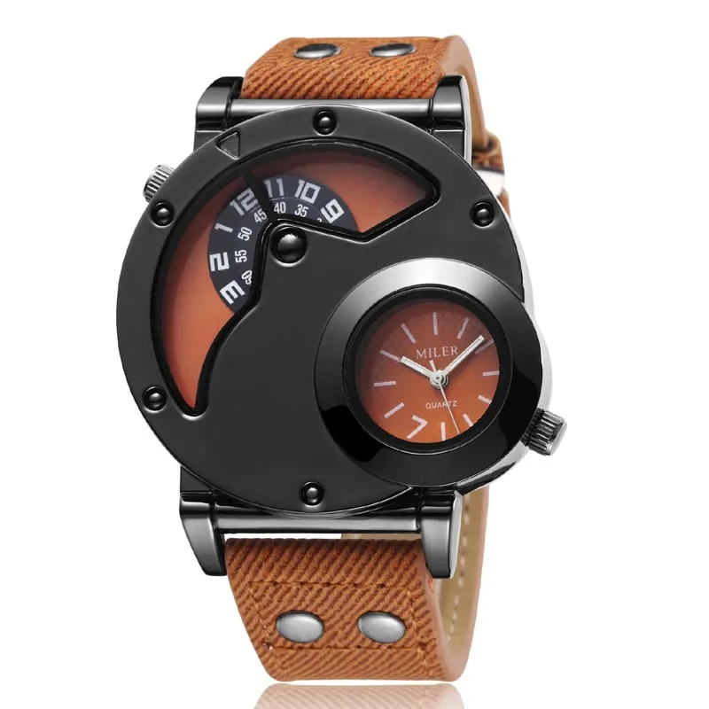 Fashion Cowboy Blue Denim Watches Men Sports Watches 2 Time Zone Leather Strap Quartz Wristwatches Man Watch Relogio Masculino Fashion Cowboy Blue Denim Watches Men Sports Watches 2 Time Zone Leather Strap Quartz Wristwatches Man Watch Relogio Masculino