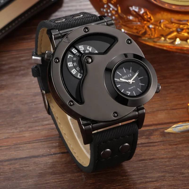 Fashion Cowboy Blue Denim Watches Men Sports Watches 2 Time Zone Leather Strap Quartz Wristwatches Man Watch Relogio Masculino Fashion Cowboy Blue Denim Watches Men Sports Watches 2 Time Zone Leather Strap Quartz Wristwatches Man Watch Relogio Masculino