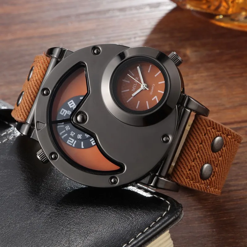 Fashion Cowboy Blue Denim Watches Men Sports Watches 2 Time Zone Leather Strap Quartz Wristwatches Man Watch Relogio Masculino Fashion Cowboy Blue Denim Watches Men Sports Watches 2 Time Zone Leather Strap Quartz Wristwatches Man Watch Relogio Masculino