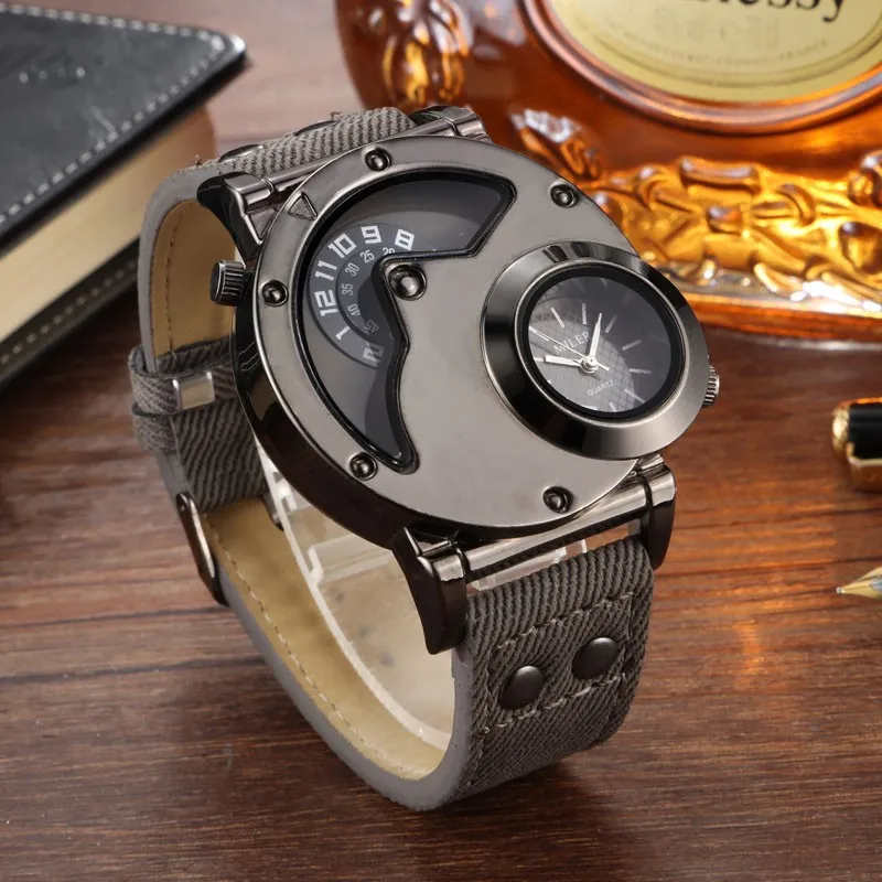 Fashion Cowboy Blue Denim Watches Men Sports Watches 2 Time Zone Leather Strap Quartz Wristwatches Man Watch Relogio Masculino Fashion Cowboy Blue Denim Watches Men Sports Watches 2 Time Zone Leather Strap Quartz Wristwatches Man Watch Relogio Masculino