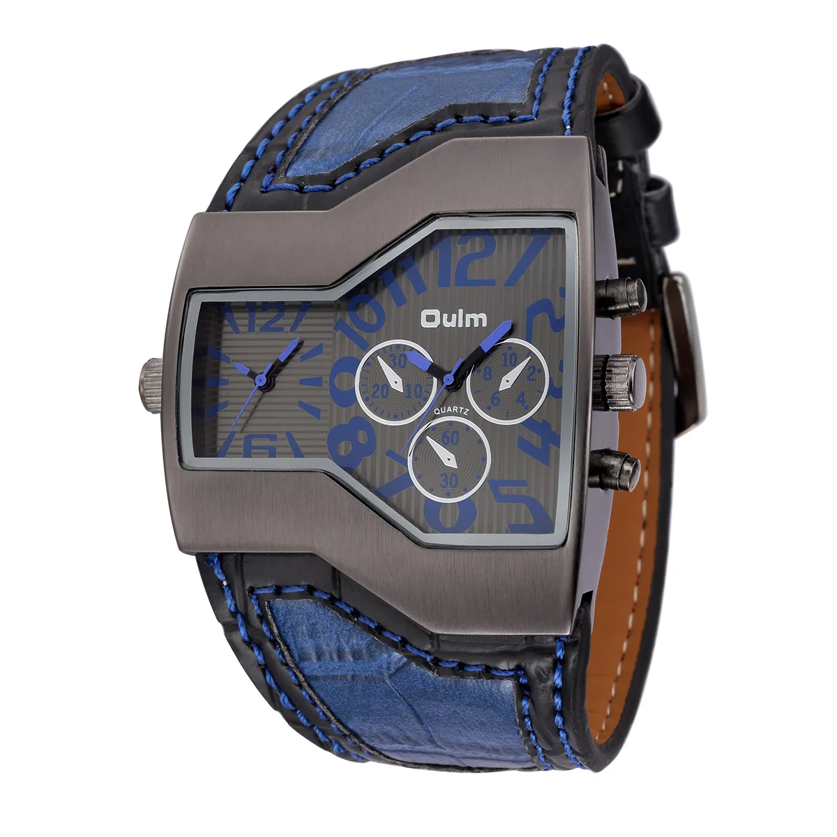Oulm Luxury Men's Watches Big Dial Quartz Casual Double Time Show Leather Band Watch 1220 Male Sports Wristwatches