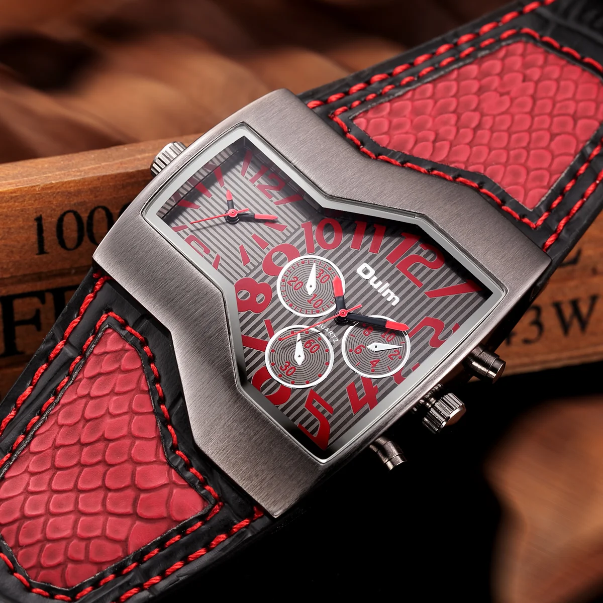 Oulm Luxury Men's Watches Big Dial Quartz Casual Double Time Show Leather Band Watch 1220 Male Sports Wristwatches