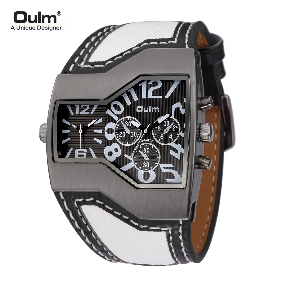 Oulm Luxury Men's Watches Big Dial Quartz Casual Double Time Show Leather Band Watch 1220 Male Sports Wristwatches