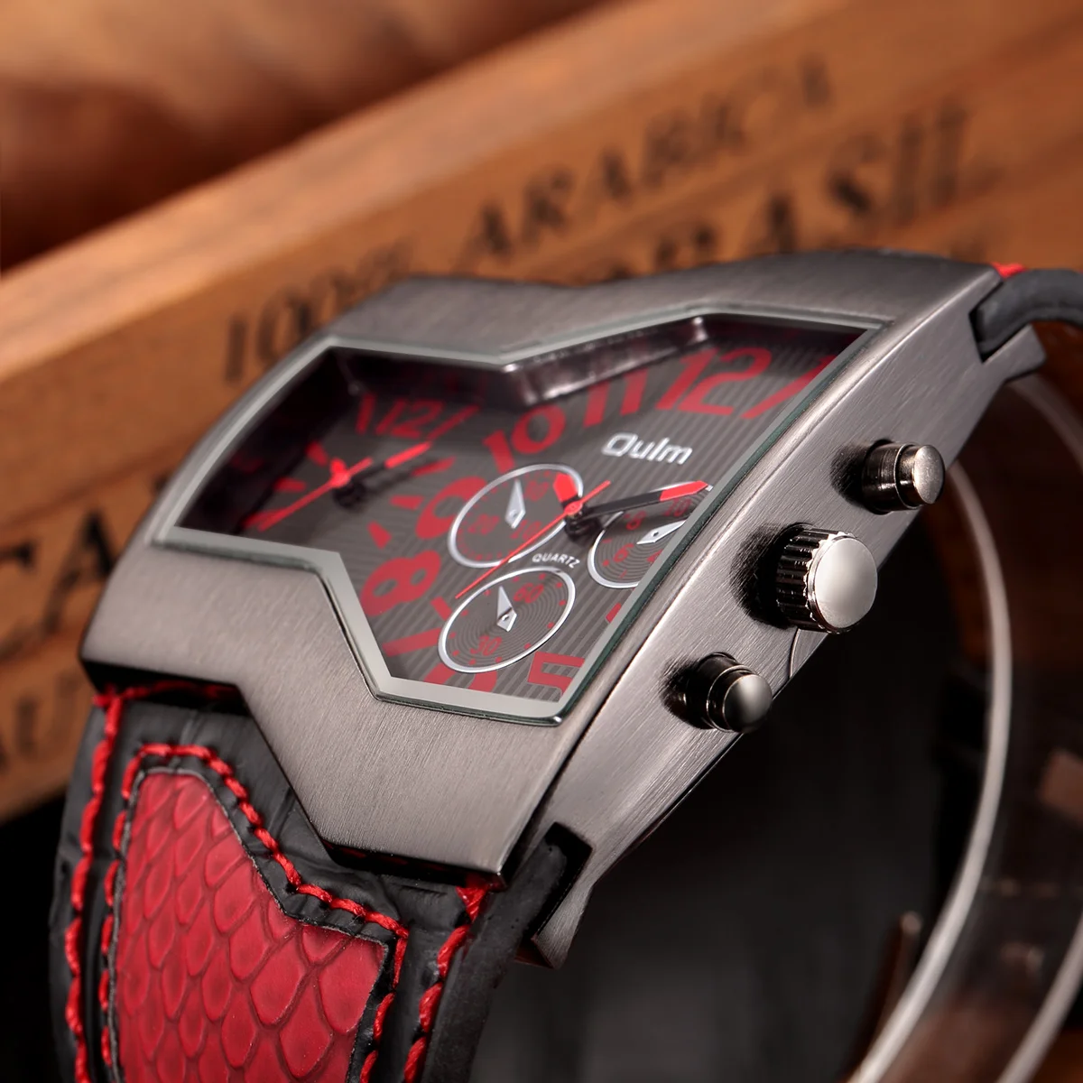 Oulm Luxury Men's Watches Big Dial Quartz Casual Double Time Show Leather Band Watch 1220 Male Sports Wristwatches