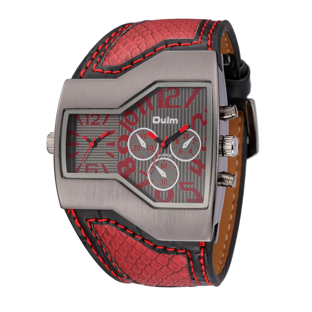 Oulm Luxury Men's Watches Big Dial Quartz Casual Double Time Show Leather Band Watch 1220 Male Sports Wristwatches