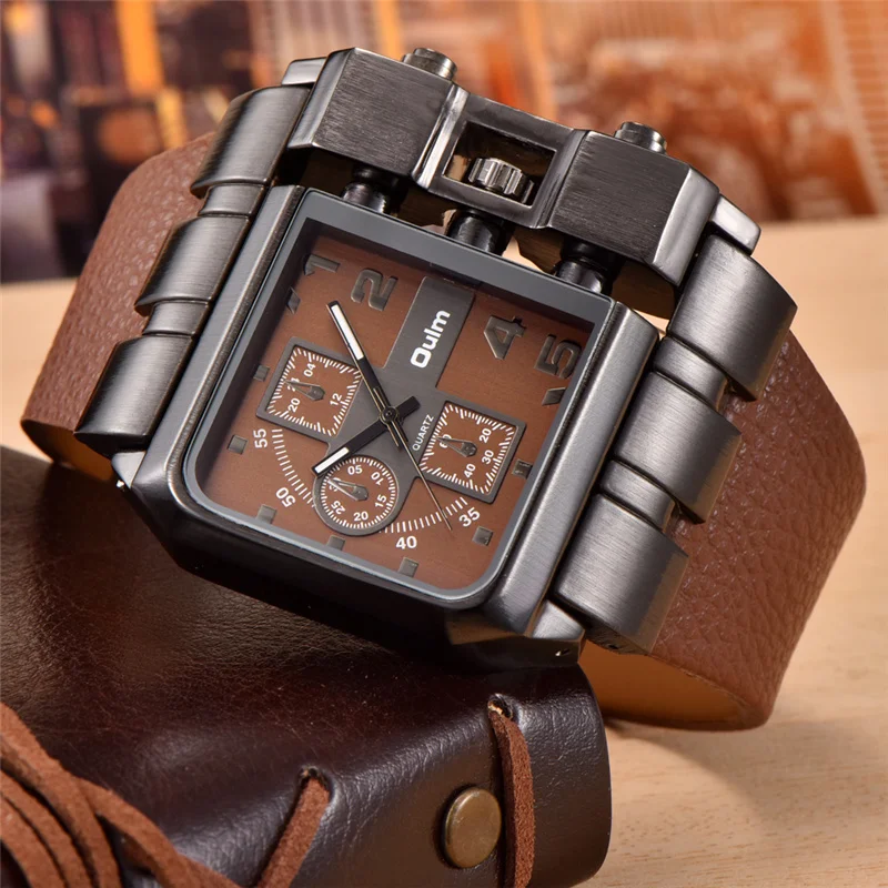 Oulm 3364 Fashion Casual Men Watch Big Size Square Face Wristwatch Male Clock Sport Unique Watches