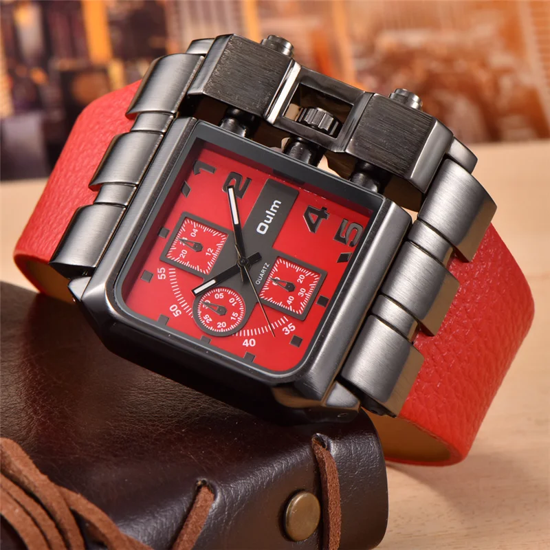 Oulm 3364 Fashion Casual Men Watch Big Size Square Face Wristwatch Male Clock Sport Unique Watches