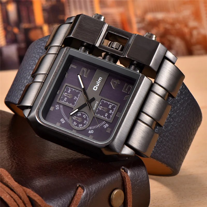 Oulm 3364 Fashion Casual Men Watch Big Size Square Face Wristwatch Male Clock Sport Unique Watches