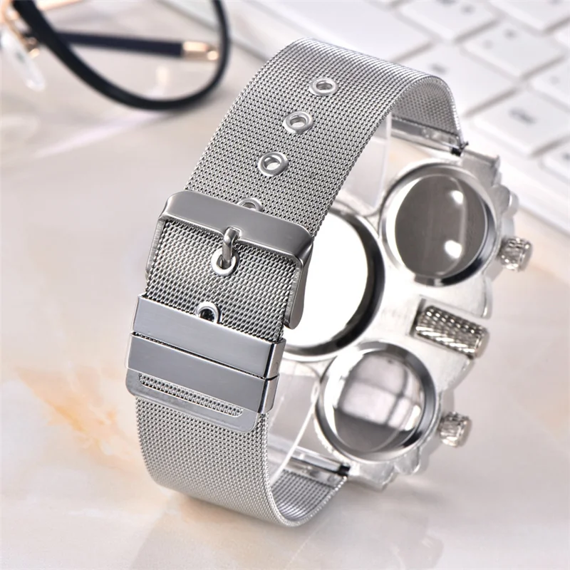Oulm 1167 Three Time Zone Quartz Watches Men Mesh Steel Leather Band Sport Wristwatch Man Luxury Brand Male Clock relogio